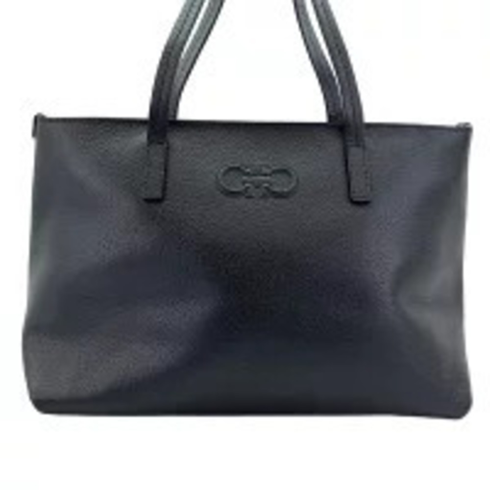 Salvatore Ferragamo Leather Gancini Tote Bag Black